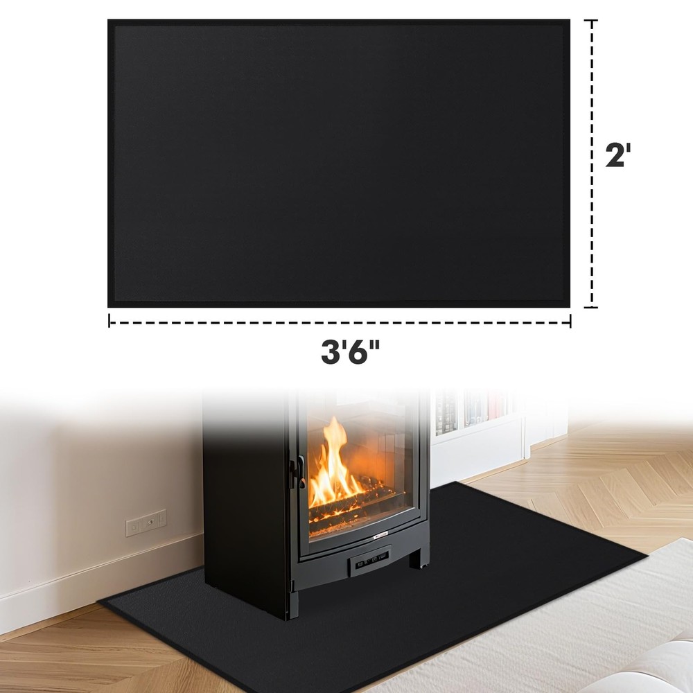 Health Rugs for Fireplaces Fire Resistant, 2' x 3'6" (Rectangular), Black