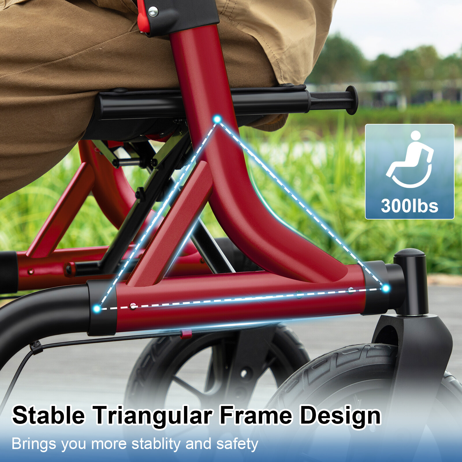 MAXWALK All-Terrain Rollator Walker for Seniors 12"Rubber Wheels Foldable Walker