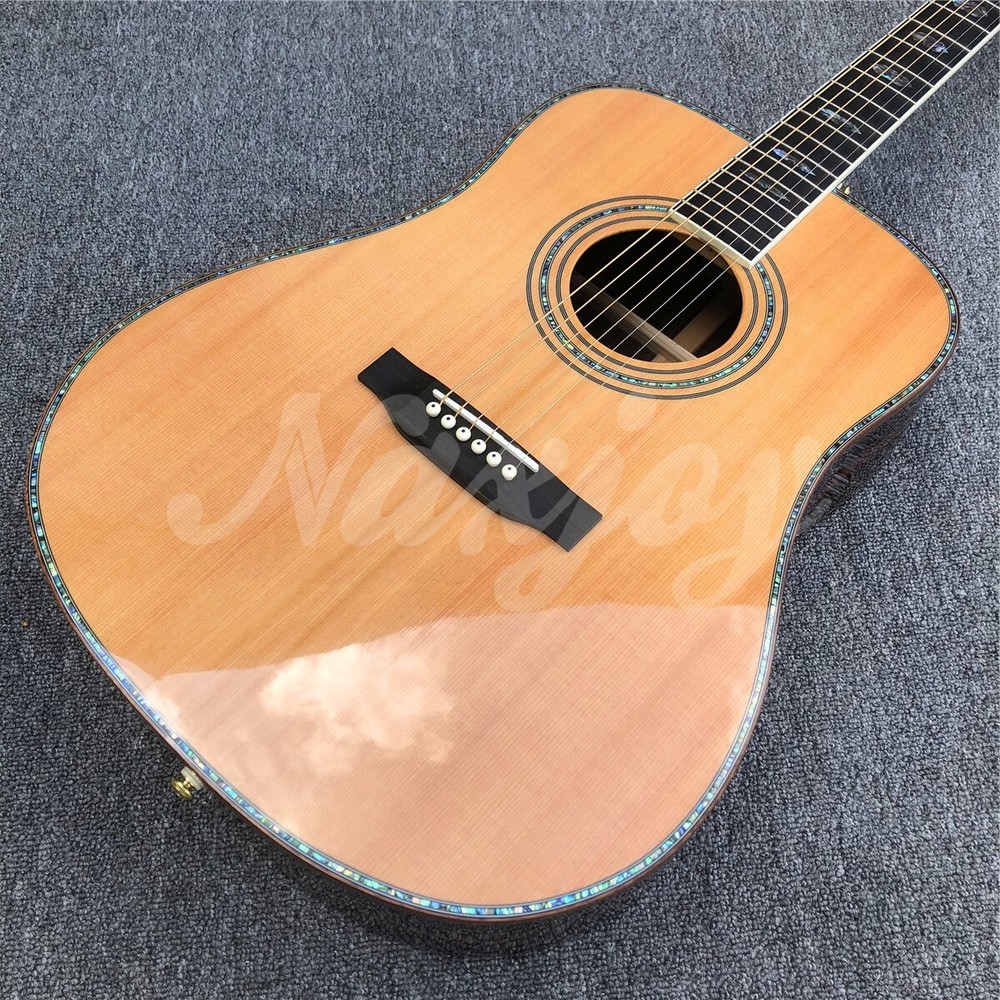 41" Solid Cedar D Type Acoustic Guitar Cocobolo Body Abalone Ebony Fingerboard