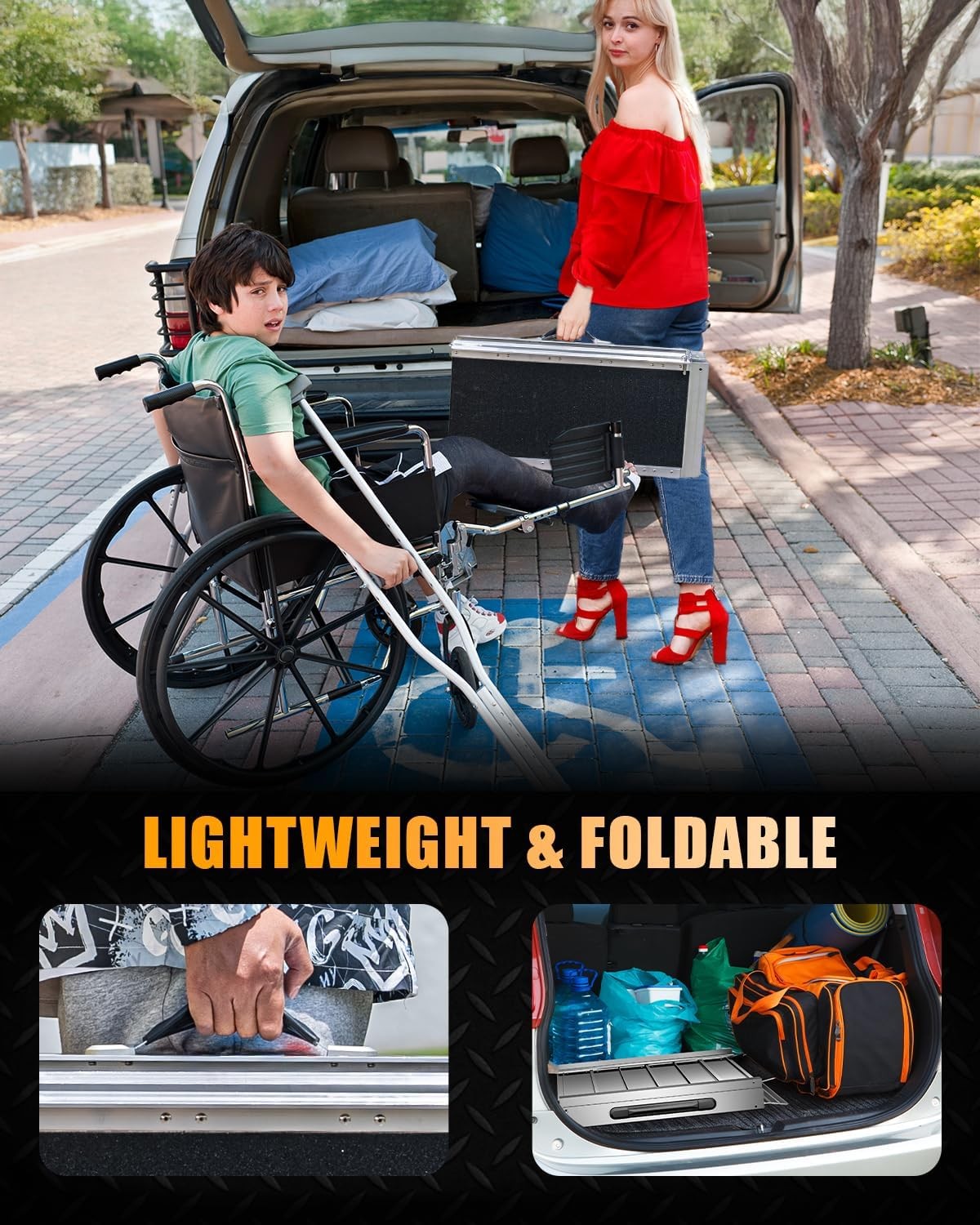 VNN 2-12 FT Folding Aluminum Wheelchair Ramp Portable Mobility Scooter Non-Slip