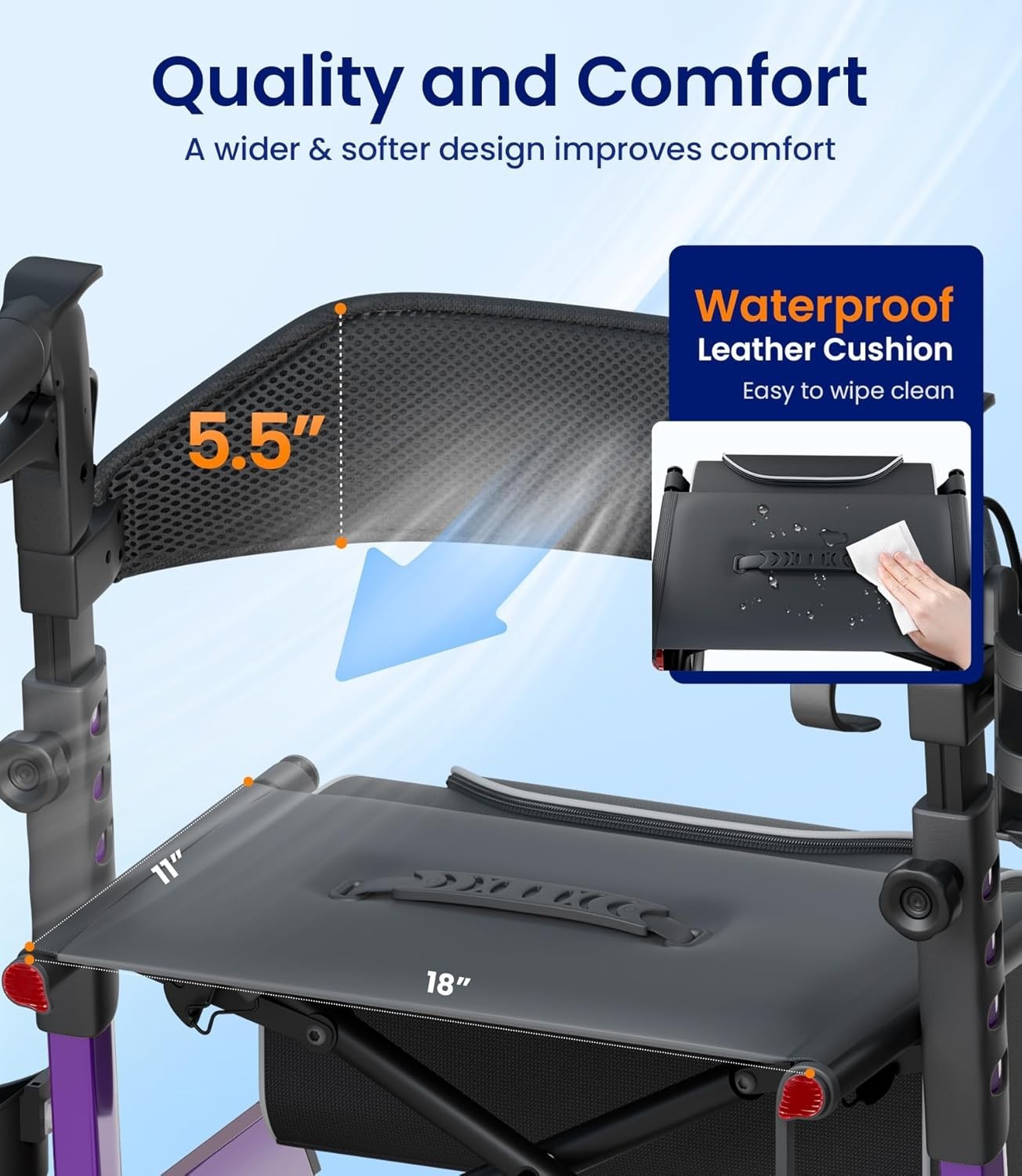 VOCIC Walker with Seat for Seniors,Z57 with 12"All Terrain Wheels-Used