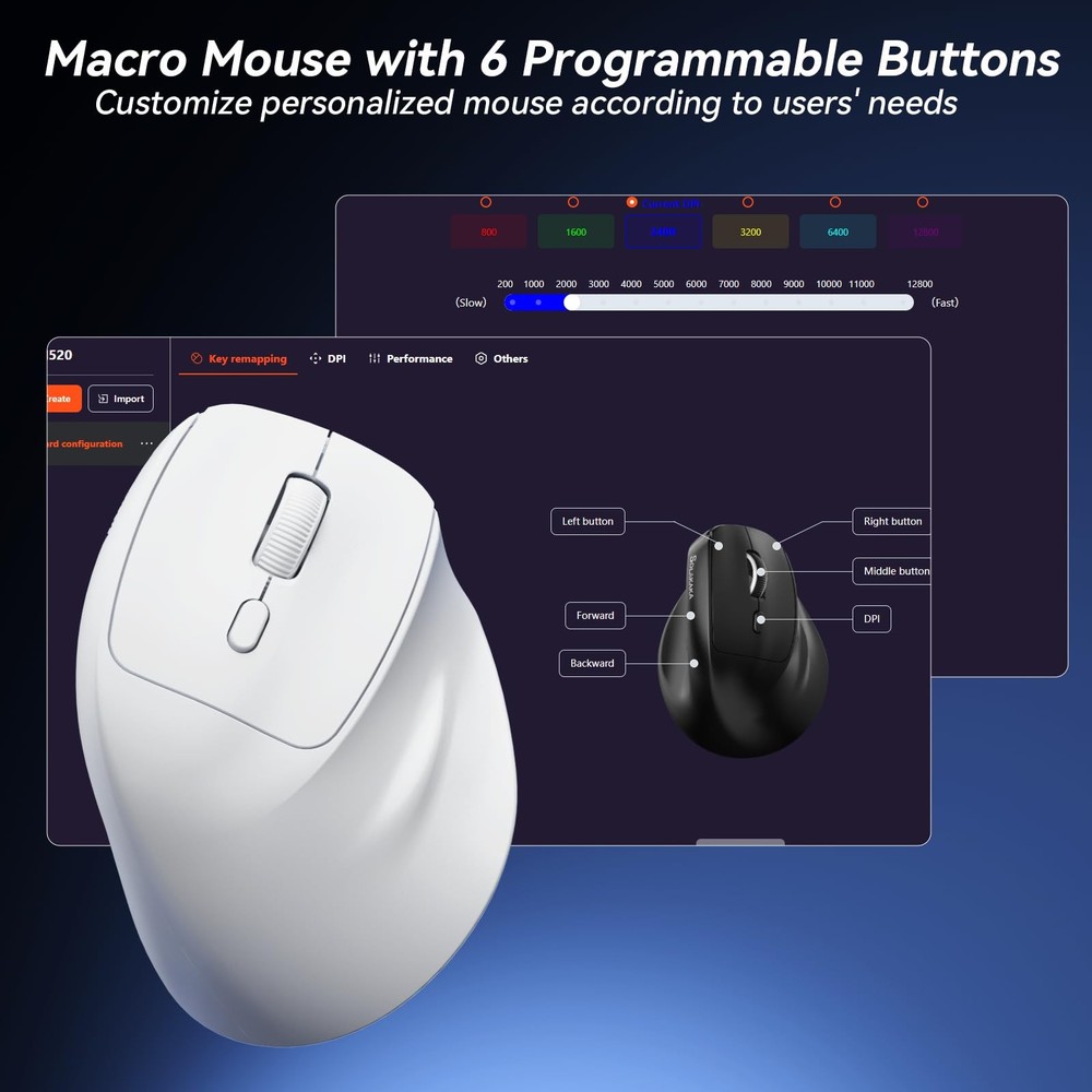 SM520 Ergonomic Mouse with 24000 DPI, Vertical Mouse with Programmable Side B...