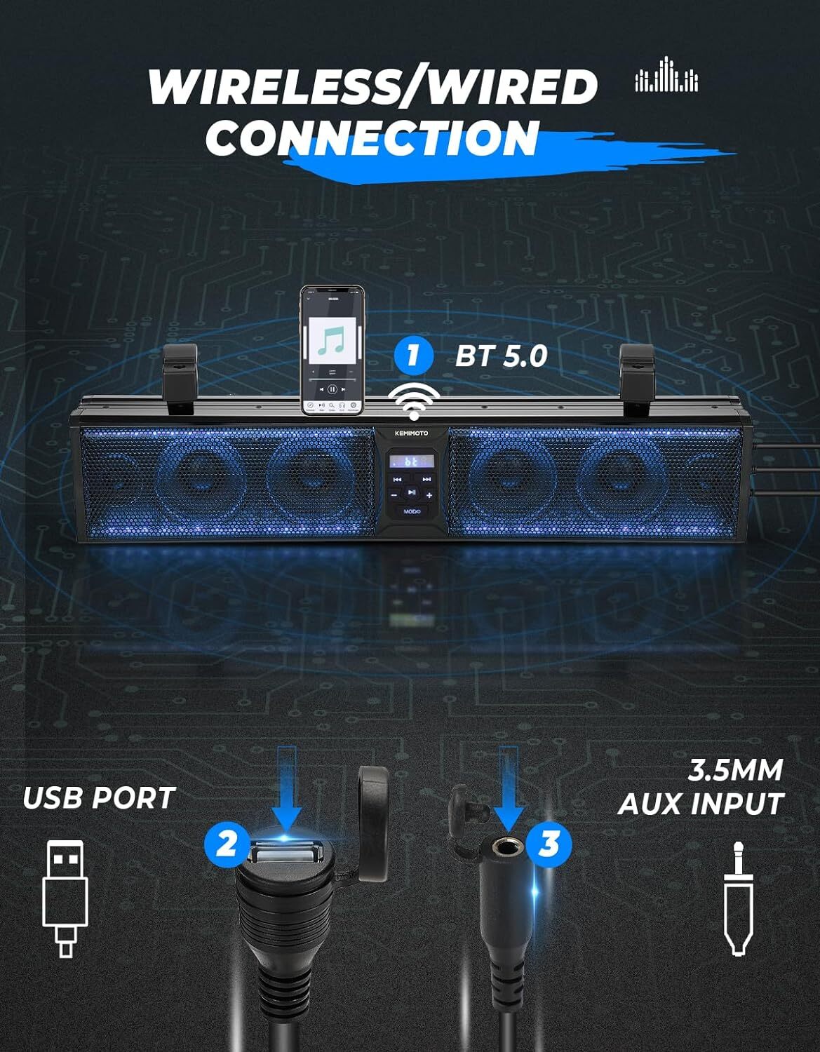 26in RGB UTV Sound Bar 500W Speaker Wireless Sound System For Polaris Golf Cart