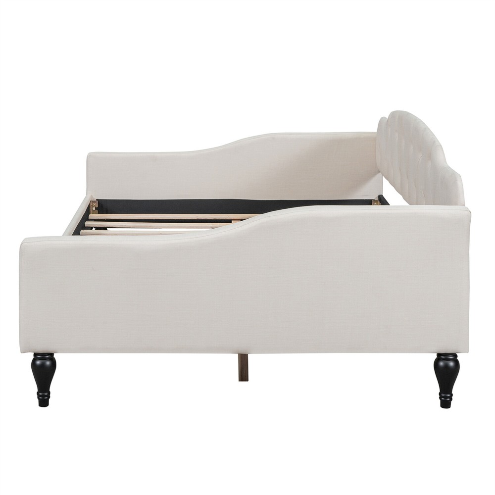 Full Size Daybed Linen Upholstered Bed Frame Sofa Bed for Bedroom Beige US