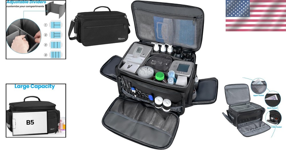 Versatile First Aid Kit Bag with Adjustable Shoulder Strap and Zippered Pockets