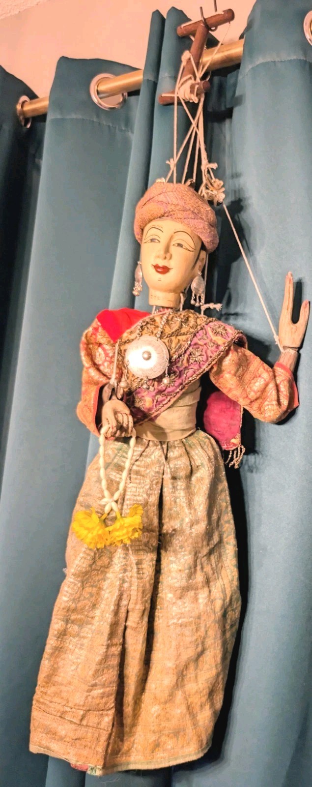 Vintage Burmese Wooden Puppet Marionette 30" Tall