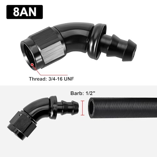 Push Lock Fitting One Piece Full Flow Hose End 8AN 45 Degree
