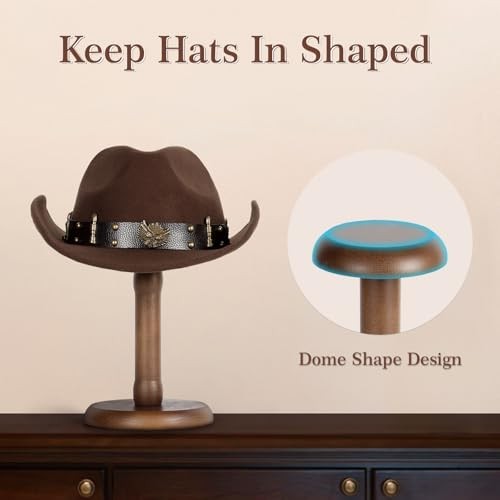 SEKSON Cowboy Hat Stand, Tabletop Hat Display Rack, Solid Wood Hat 1 Pack