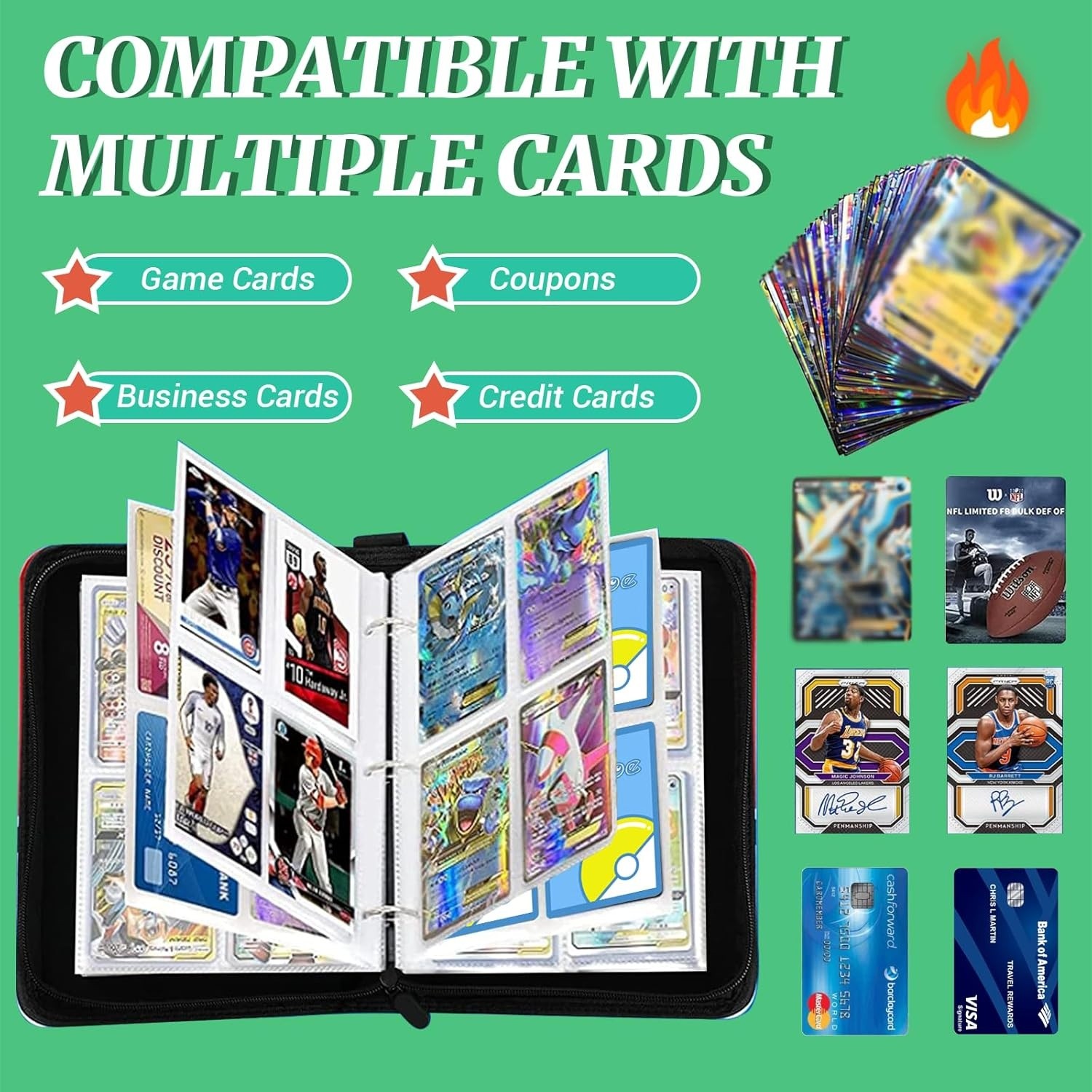 TCG Card Binder Compatible with Pokemon Cards 400 Cards 50 Removable Sleeves