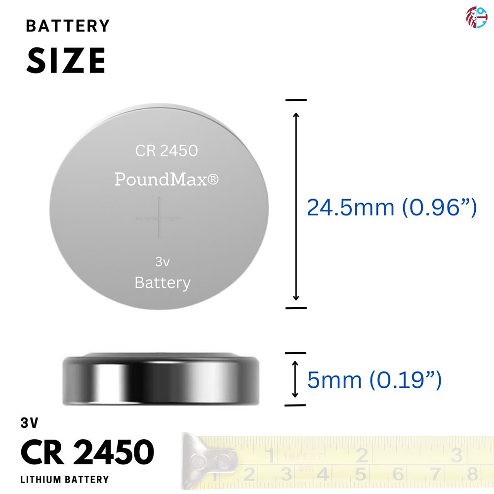 PoundMax CR2450 Batteries 3v Lithium Button Cell Battery Combo Pack - 5 Count