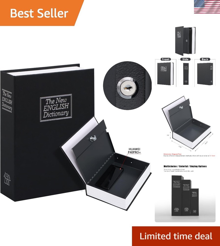 Extra Large Portable Metal Book Safe with Key Lock - Elegant Storage Solution