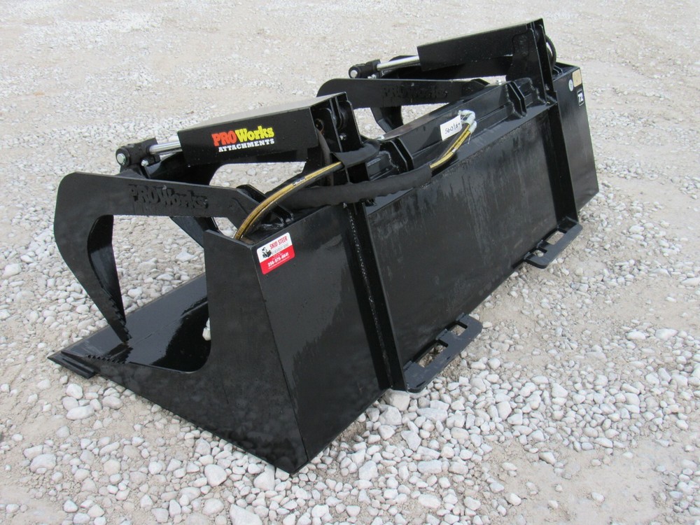72" Solid Bottom Dual Cylinder Bucket Grapple Skid Steer Quick Attach Attachment