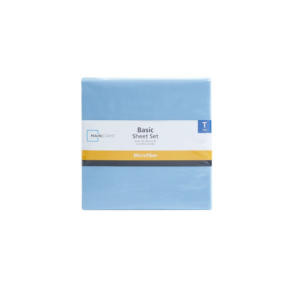 Mainstays Basic Value Microfiber Bed Sheet Set, Light Blue, Twin, 3 Piece.