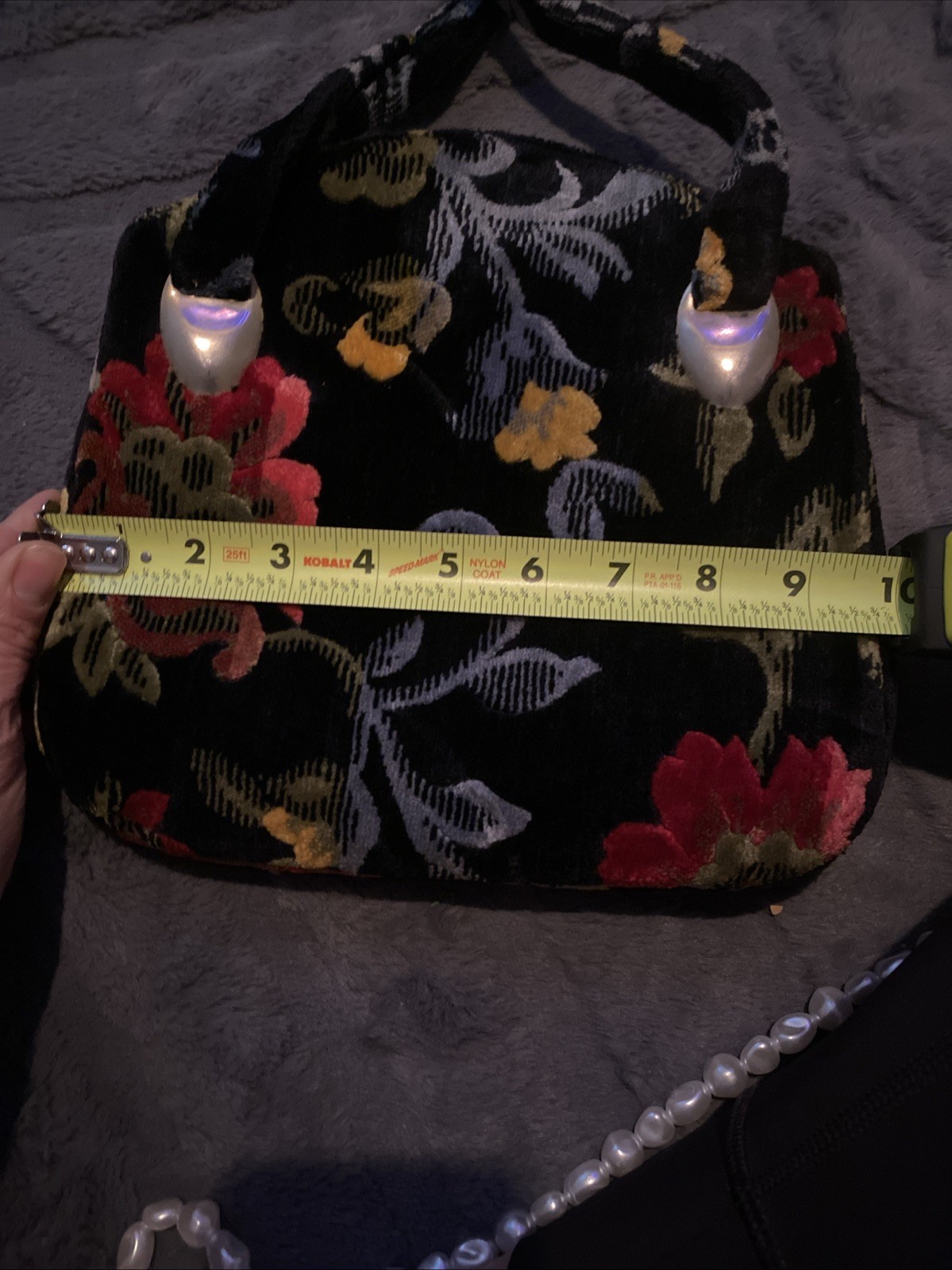 Vintage Carpet Bag Needlepoint Tapestry Satchel Floral Black