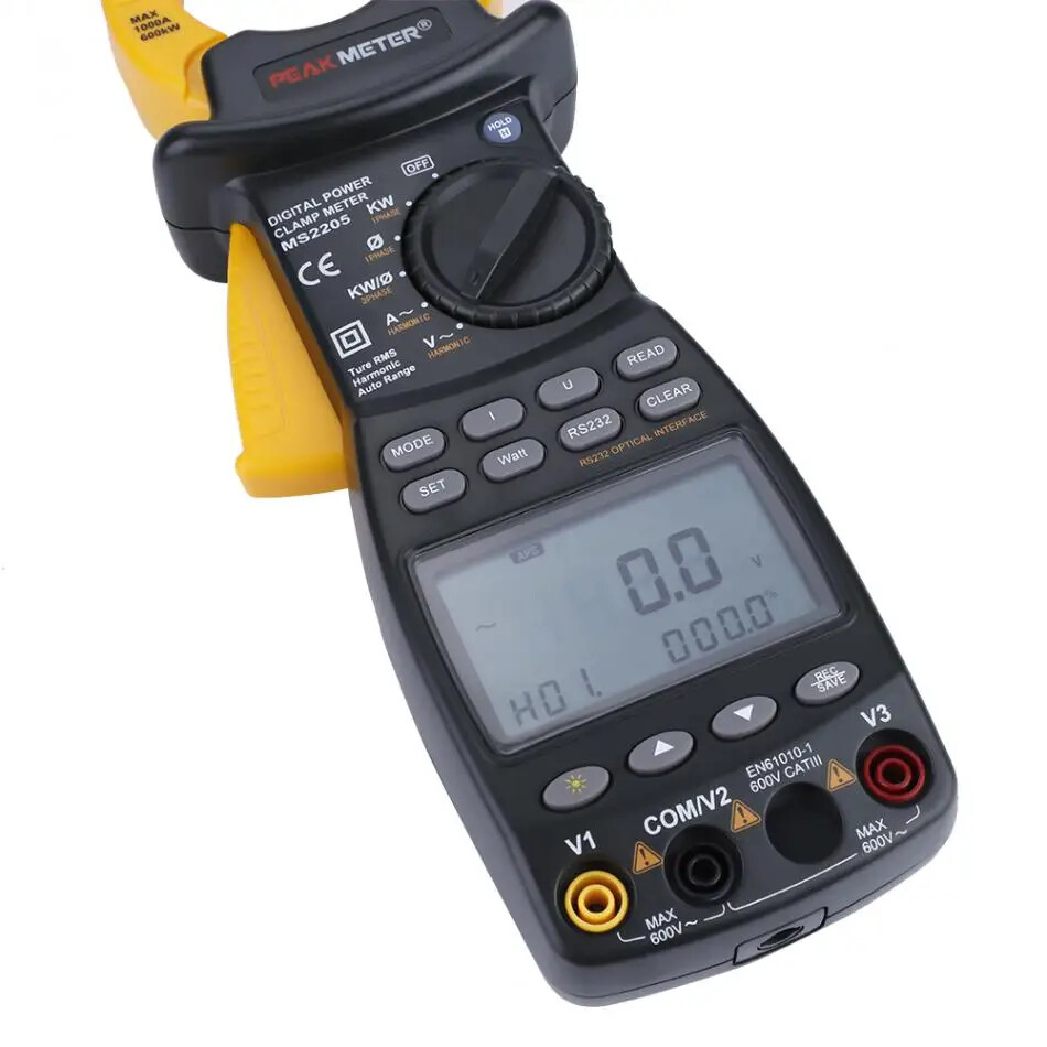Digital 3-Phase TRMS Harmonic Power Clamp Meter Harmonic Power Tester RS232 PC