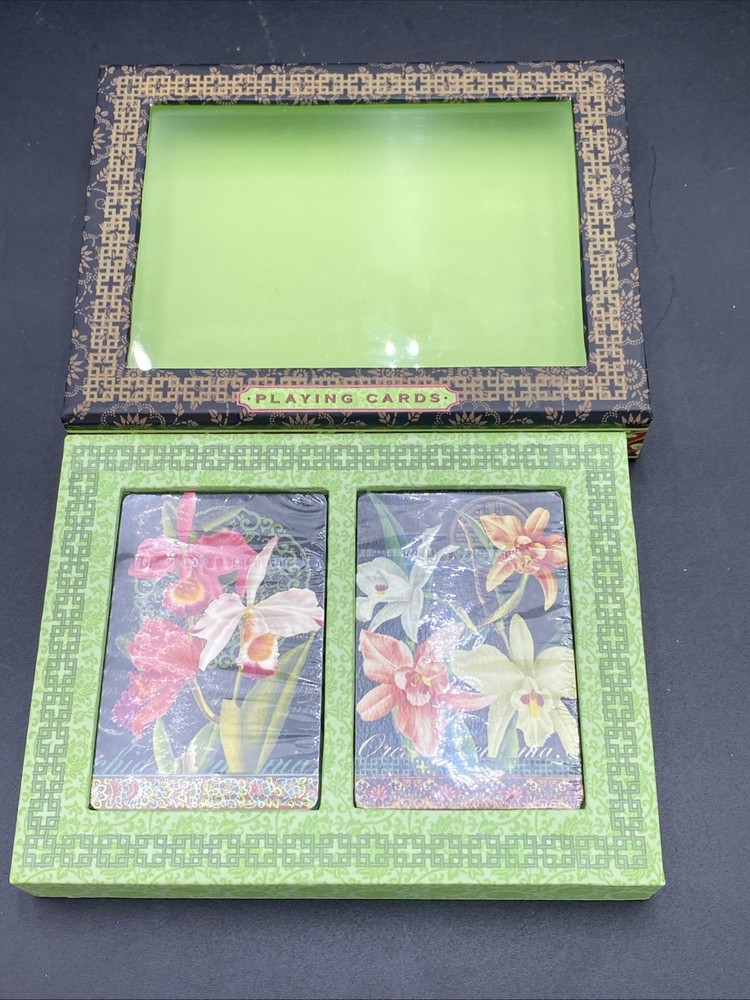 Punch Studio Playing Cards Decks Double Storage Case Decorative Orchids