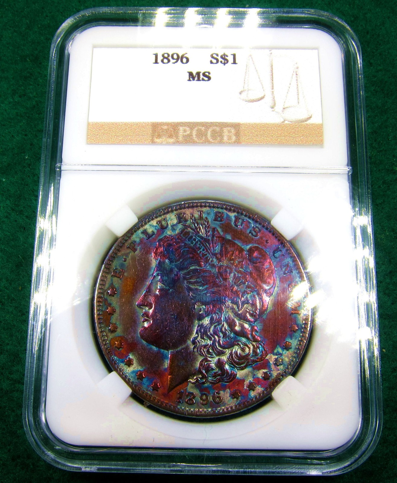 1896 Morgan Dollar Toned Silver ✪ MS ✪ Colorful Rainbow Toning~Gold Magenta Blue