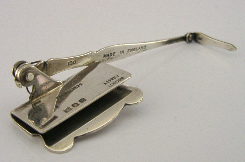 ASPREY SOLID STERLING 'PIP' SILVER MECHANICAL BOOKMARK 1967 ART DECO STYLE