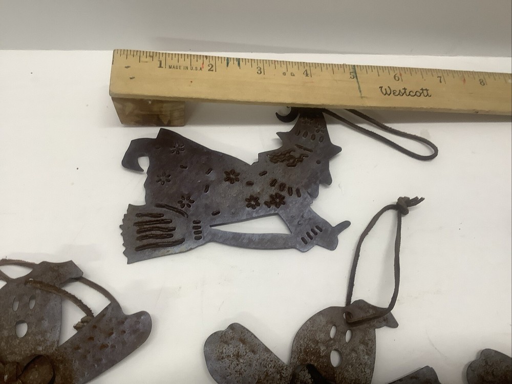 7 Rusty Tin Halloween Ornaments Ghosts Spiders Witch Primitive Rustic