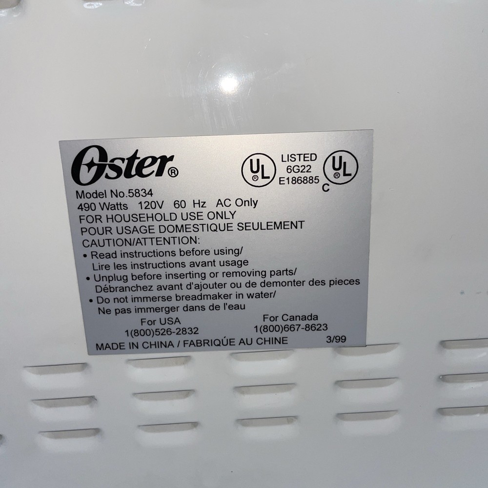 Oster Bread Maker 58-Minute Expressbake 2 lb Model 5834