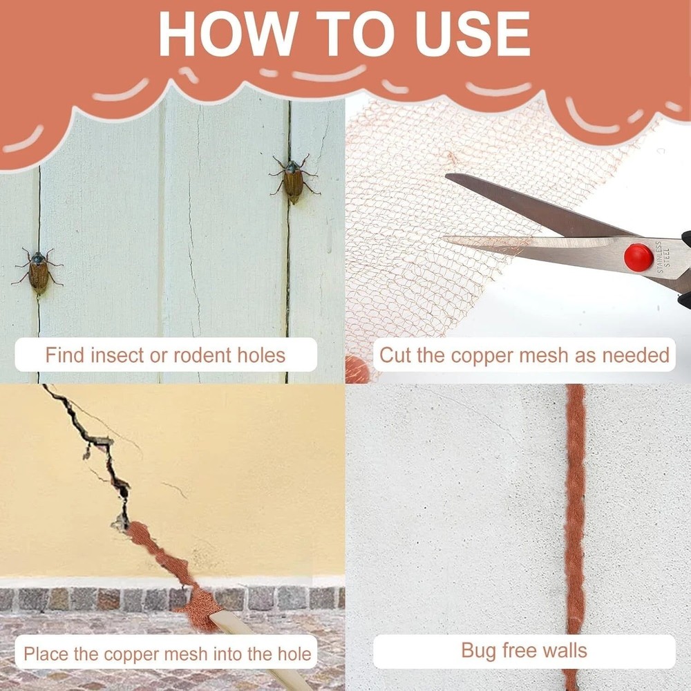 Copper Mesh Rodent Control, Rustproof Copper Mesh Roll with Scissors & Packing