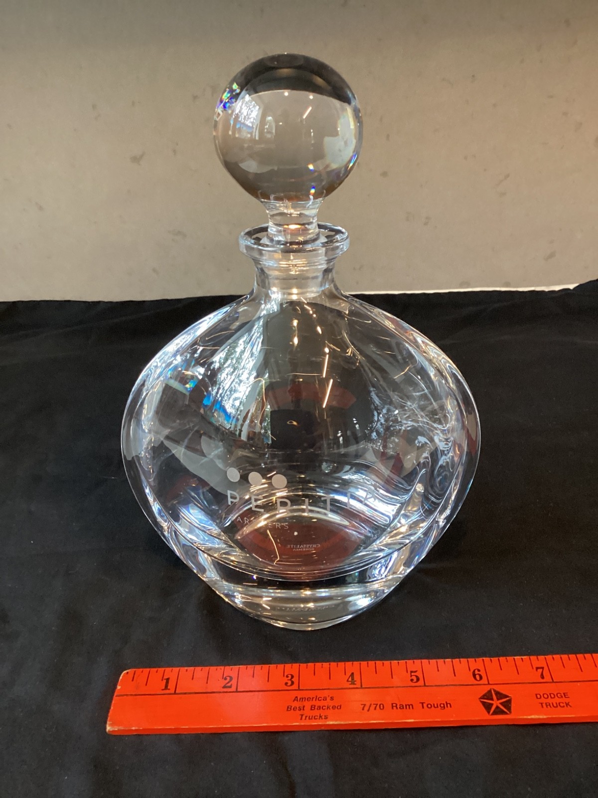 Crystalite Bohemia Crystal Decanter Carafe, Business Engraving, 22 oz/650 ml