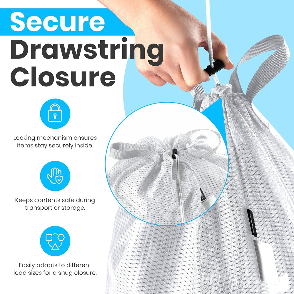 Large Mesh Laundry Bags - 2-Pack Heavy Duty with Handles & Drawstring - Machine