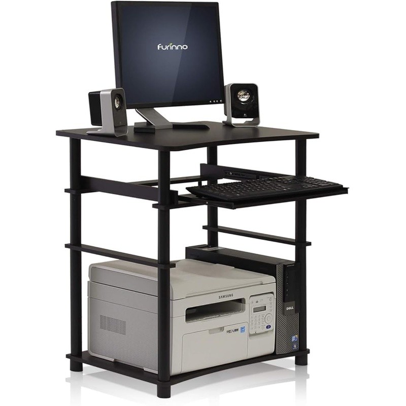 Compact Home Computer Desk W/ 3 Side Storage Shelves Keyboard Tray Office Study