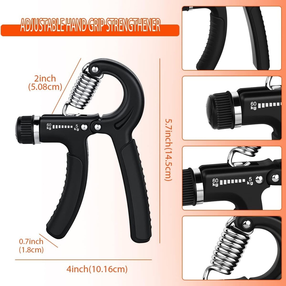2 Pcs Hand Grip Strengthener Exerciser Workout Squeezer, black