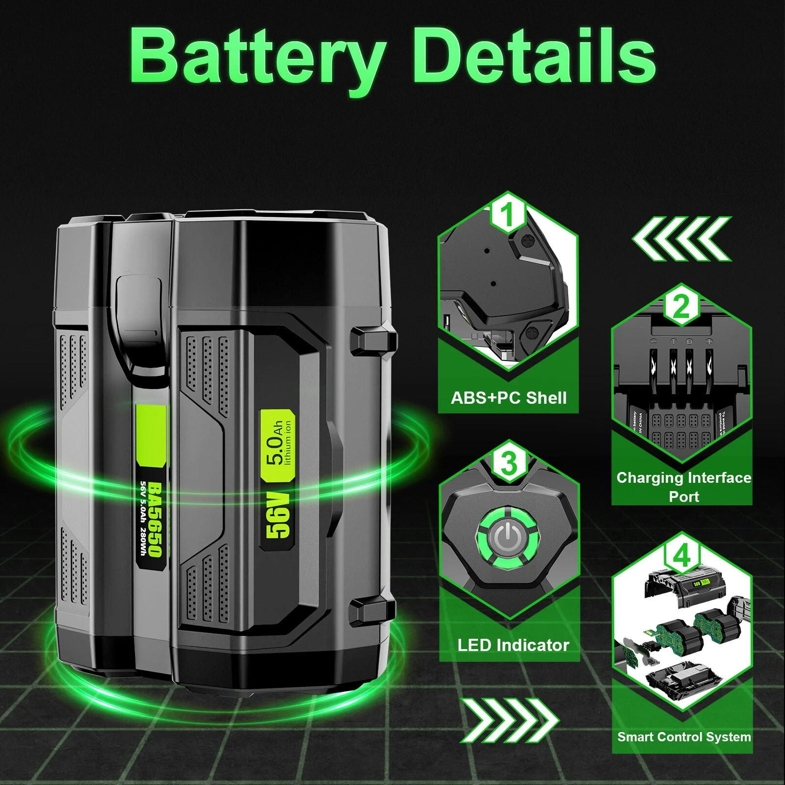 1x 56Volt 5.0Ah Lithium-ion Battery For EGO Power+ 56V BA5600T BA2800T BA2240