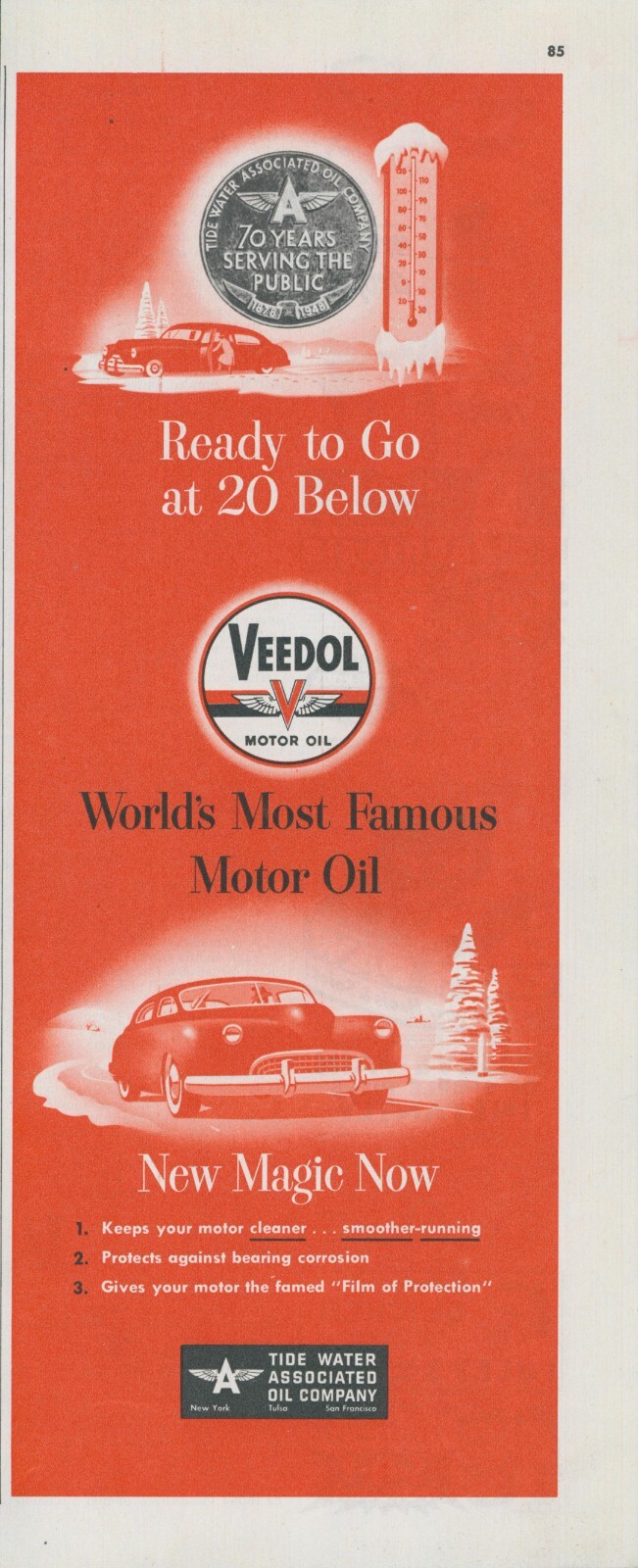 1948 Veedol Motor Oil Auto Evergreen Tree Thermometer Icicle Vintage Print Ad C2