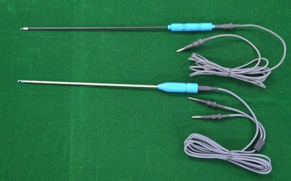 2pc Laparoscopic Bipolar/Monopolar L-Hook 5mmx330mm & Cable Reusable Instruments