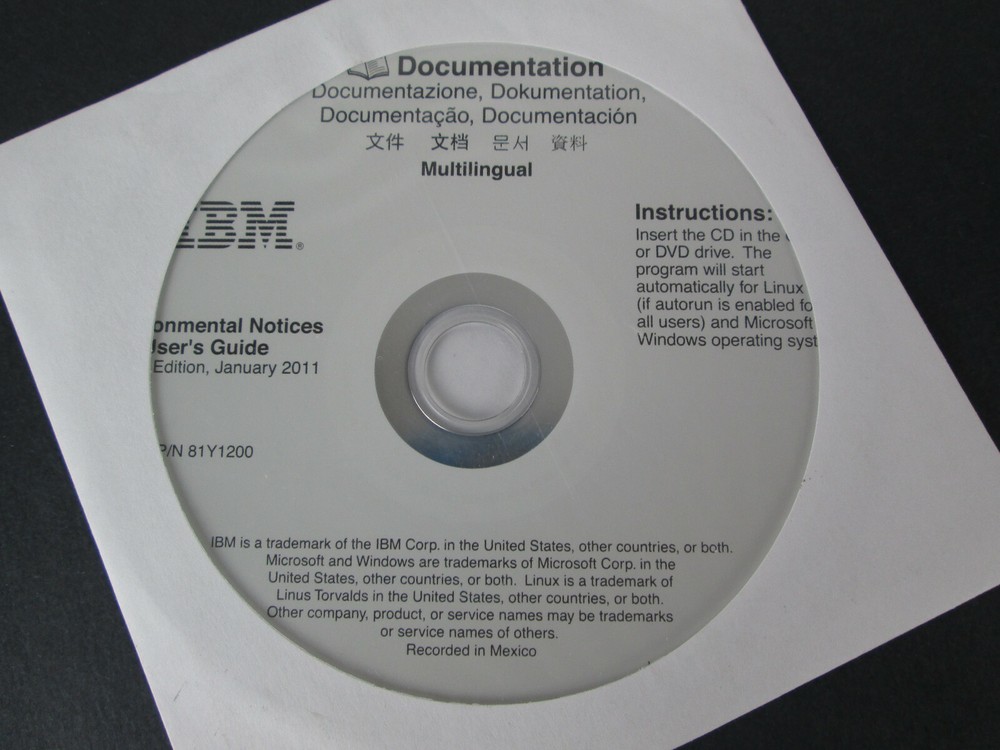 Genuine New IBM Environmental Notices Users Guide Documentation CD Disk 81Y1200