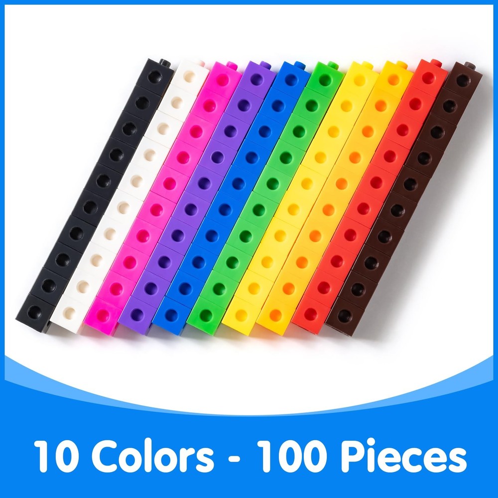 Odoorgames 100 Pcs Math Linking Cubes with 384 Standard, Multiple Colors