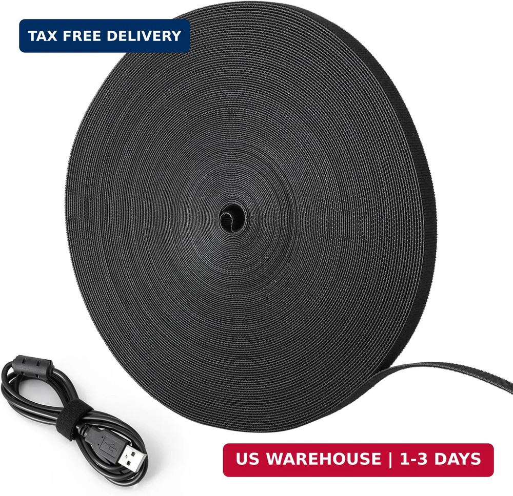 Tangyinrd Double-Sided Hook and Loop Straps, Black Hook and Loop Roll Double-Sid