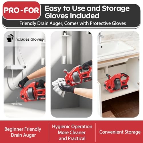 20V Cordless Electric Drain Auger, 25Ft Auto-Feed Drain Snake, Replaceable
