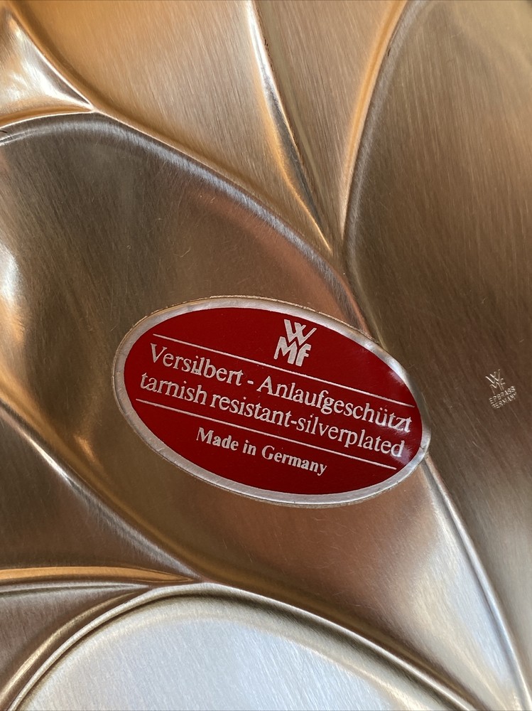 WMF Germany EP BRASS Brushed SilverPlate Footed Grapes 🍇 Handled Leaf Vein Dish