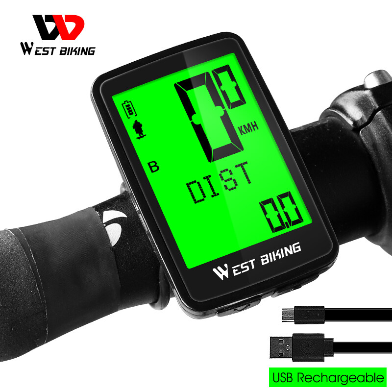 WEST BIKING USB Rechargeable 5 Languages Wireless Waterproof Bicycle Computer