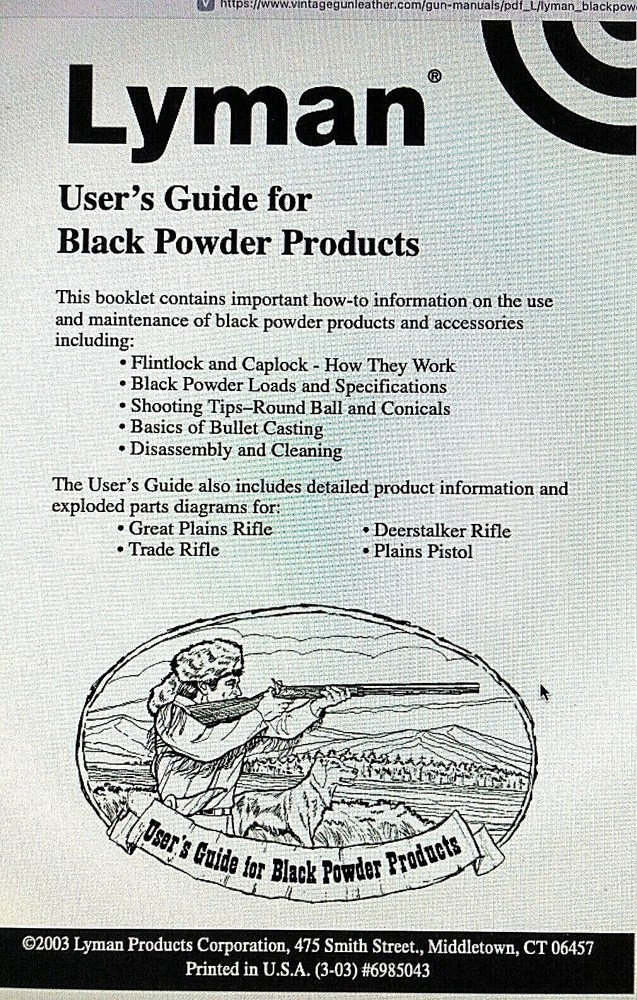 LYMAN BLACK POWDER PRODUCTS USER'S GUIDE