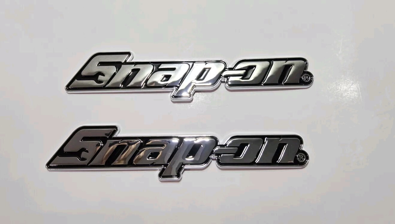 2PK SNAP ON TOOL BOX LOGO EMBLEM Chrome Plastic Badge Decal 8"+ 3 Red Drivers !!
