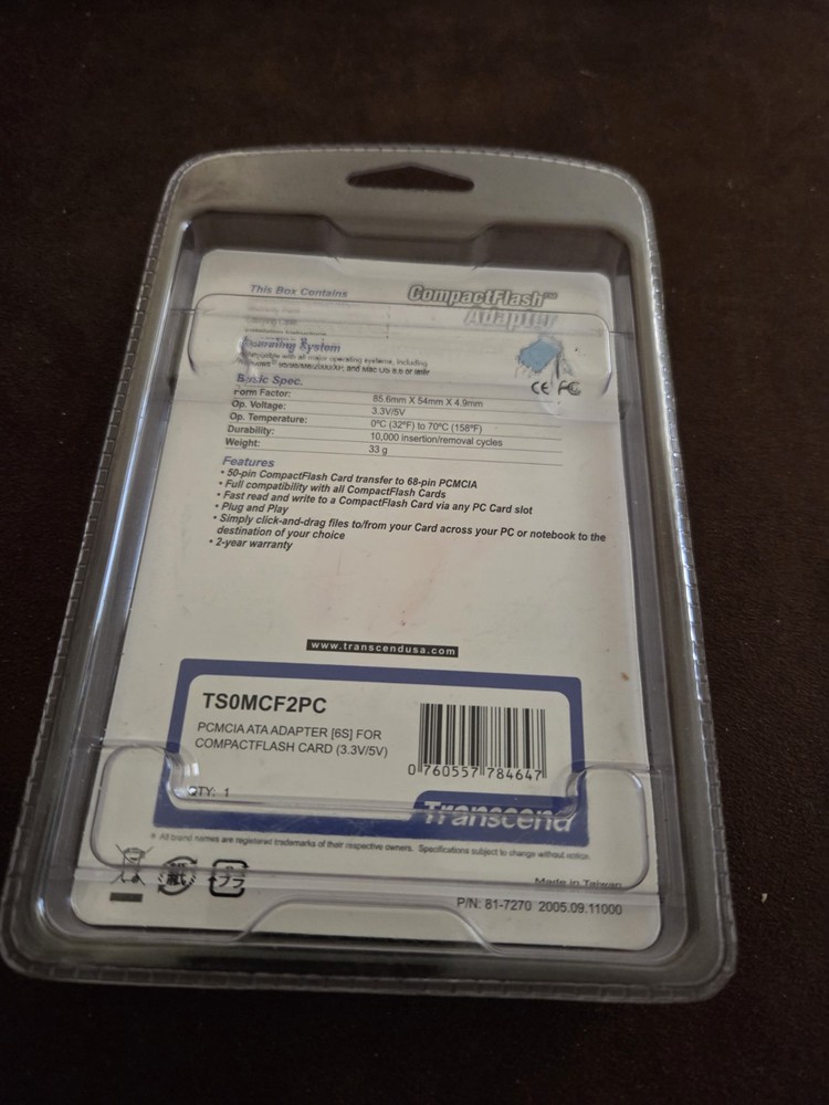 Transced Compact Flash Adapter TS0MCF2PC PCMCIA ATA PC Card New