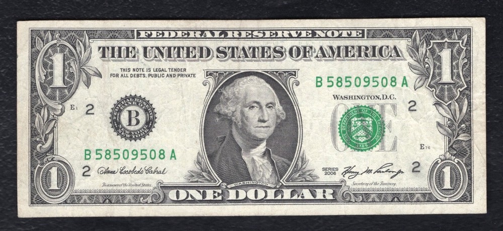 2006 $1 FRN “FULL FACE TO BACK OFFSET PRINTING ERROR” EXTREMELY FINE