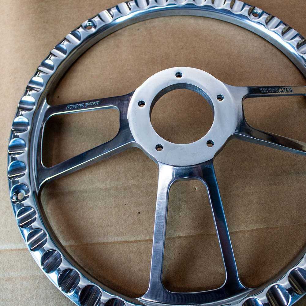 14" Billet Muscle Steering Wheel with Black Vinyl Wrap and Chevy Horn - 5 Hole