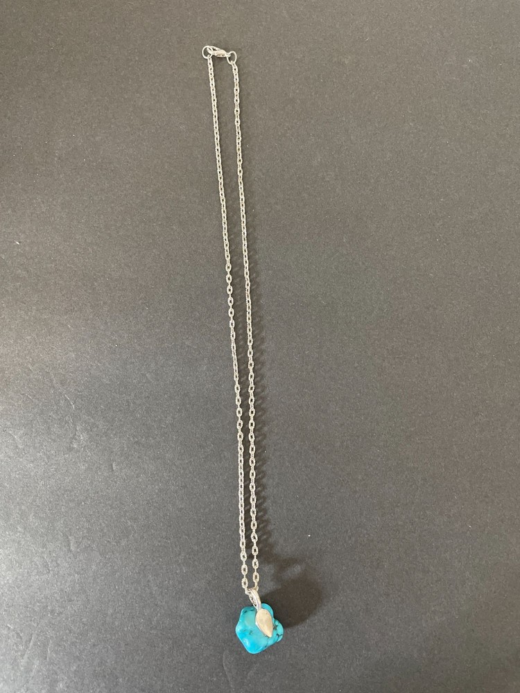 Turquoise Nugget Silver Tone Necklace