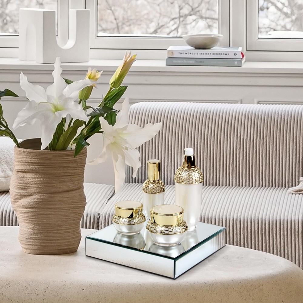 Square Mirror Reflection Display Platform Riser Stand, Silver Mirror Purses S...
