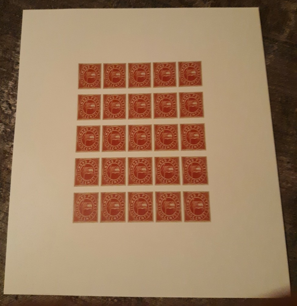 Confederate states Reproduction 5 Cent Richmond Flag Lithograph Sheet