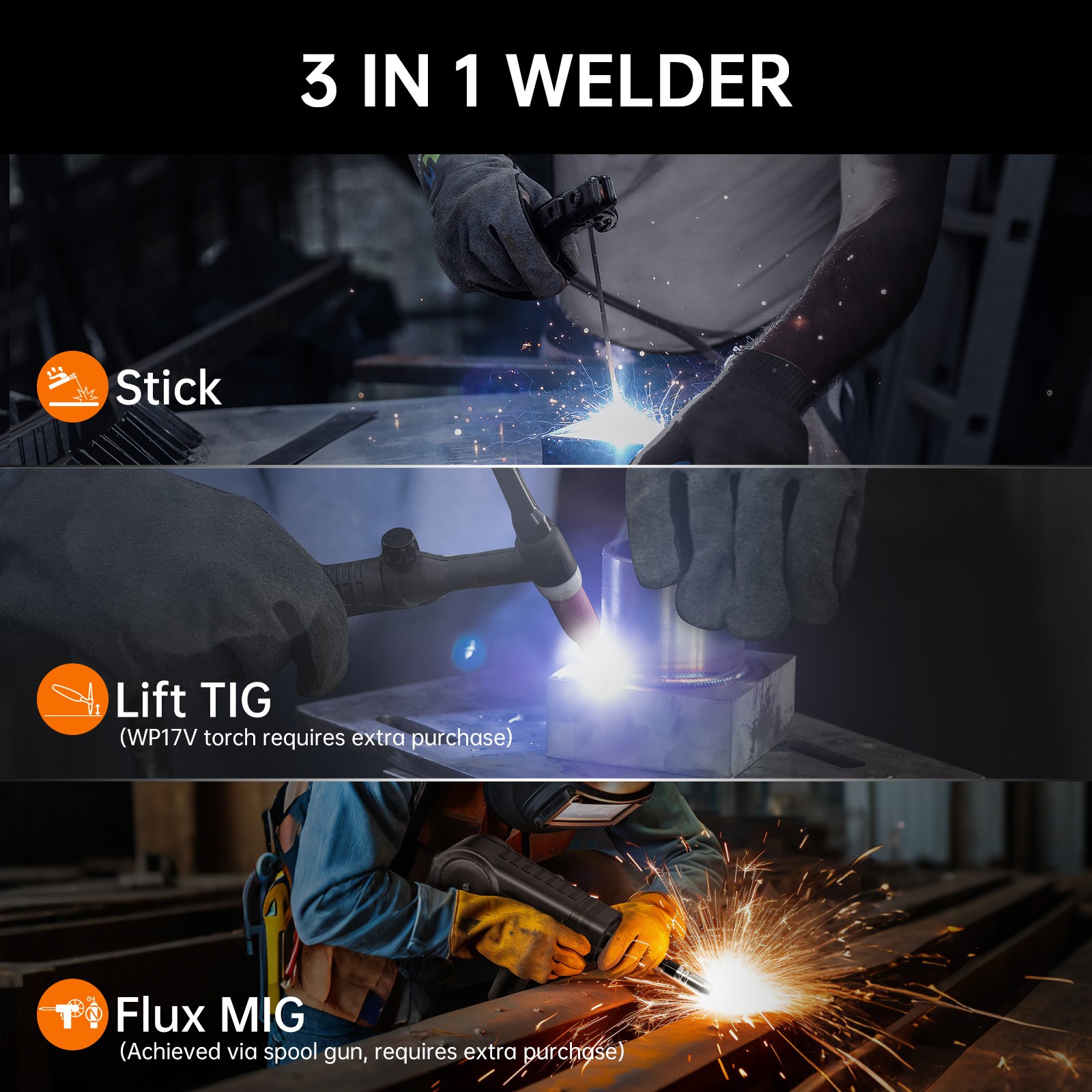 HITBOX 3-in-1 Stick Welder ARC MMA Lift TIG 200A Welding Machine Houeshold