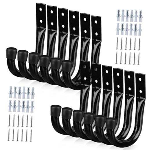 Heavy Duty Garage Storage Hooks, 12-piece Bike Hooks for Garage 12-Piece Black