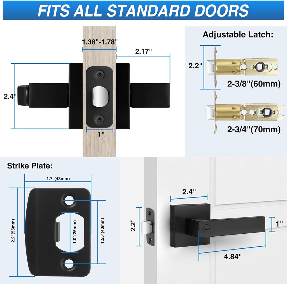 6 Pack Matte Black Door Handles Interior, Keyless Interior Door Knobs, Privacy D