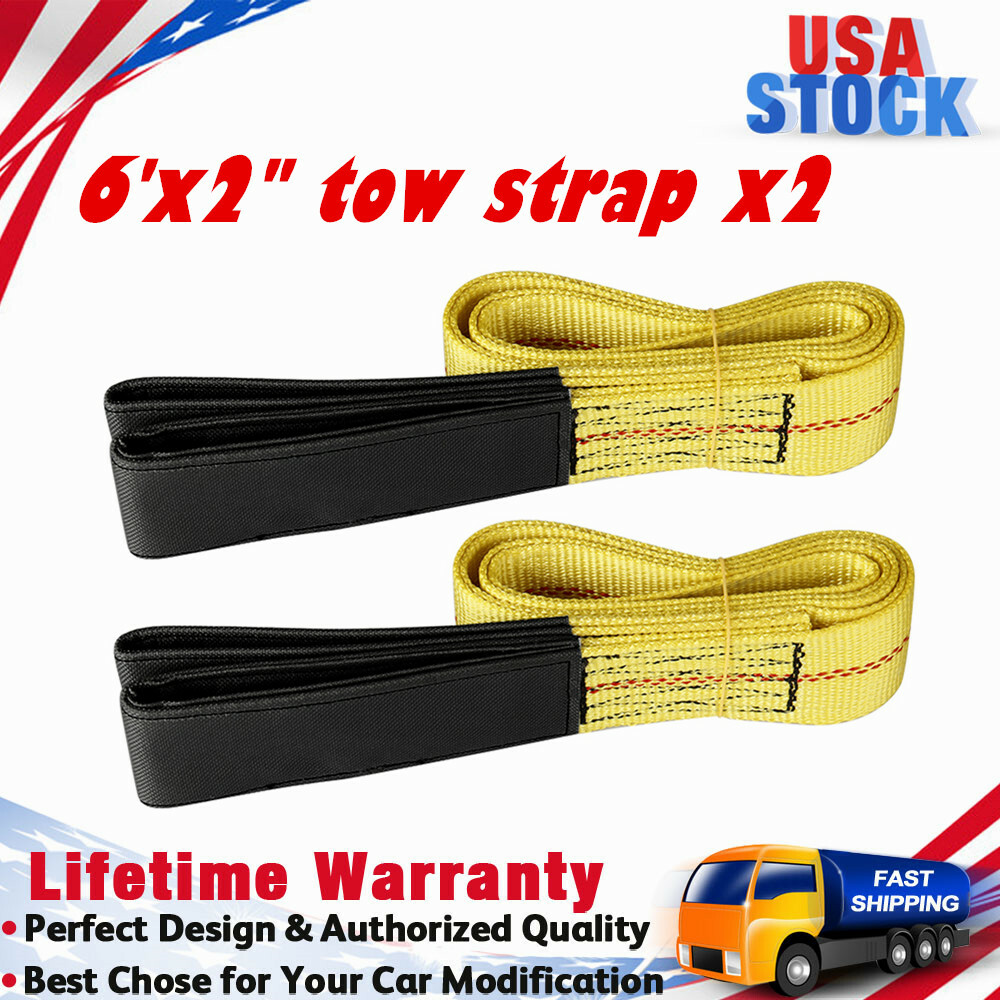 2PCS 6ft x 2in Lifting Sling Nylon Web Tow Strap Flat Loops Rigging Towing Strap